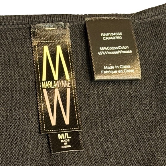 MarlaWynne Black V-Neck Dolman Sleeve Oversized Knit Sweater ML Cotton Viscose - Picture 5 of 6